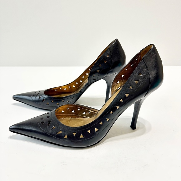GUESS Black Leather Cutout Stiletto Heels Women’s Size 8.5 Pointed Toe - Picture 2 of 14
